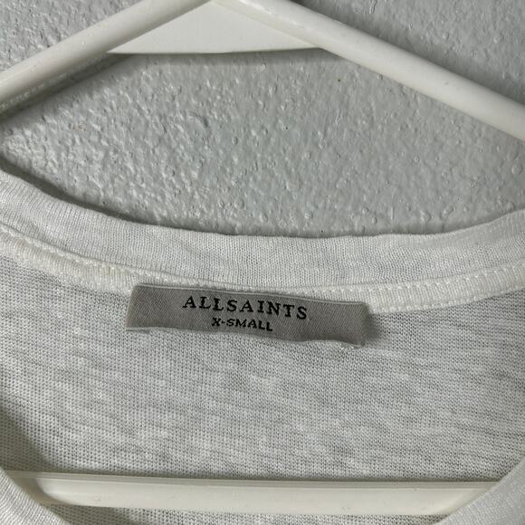 AllSaints Jody Jersey Dress White XS Linen Cap Sleeve Gathered Skirt Drop Waist - Picture 5 of 11